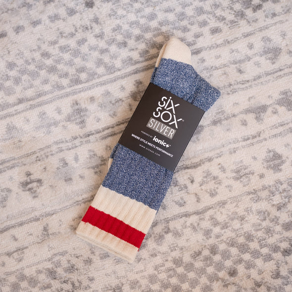 SILVER BOOT SOCKS | BLUE RED